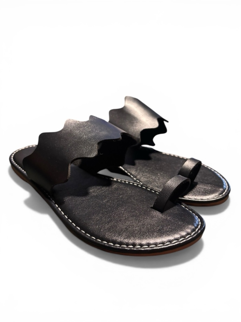Women’s Black Toe Ring Flat Sandals- Size 38